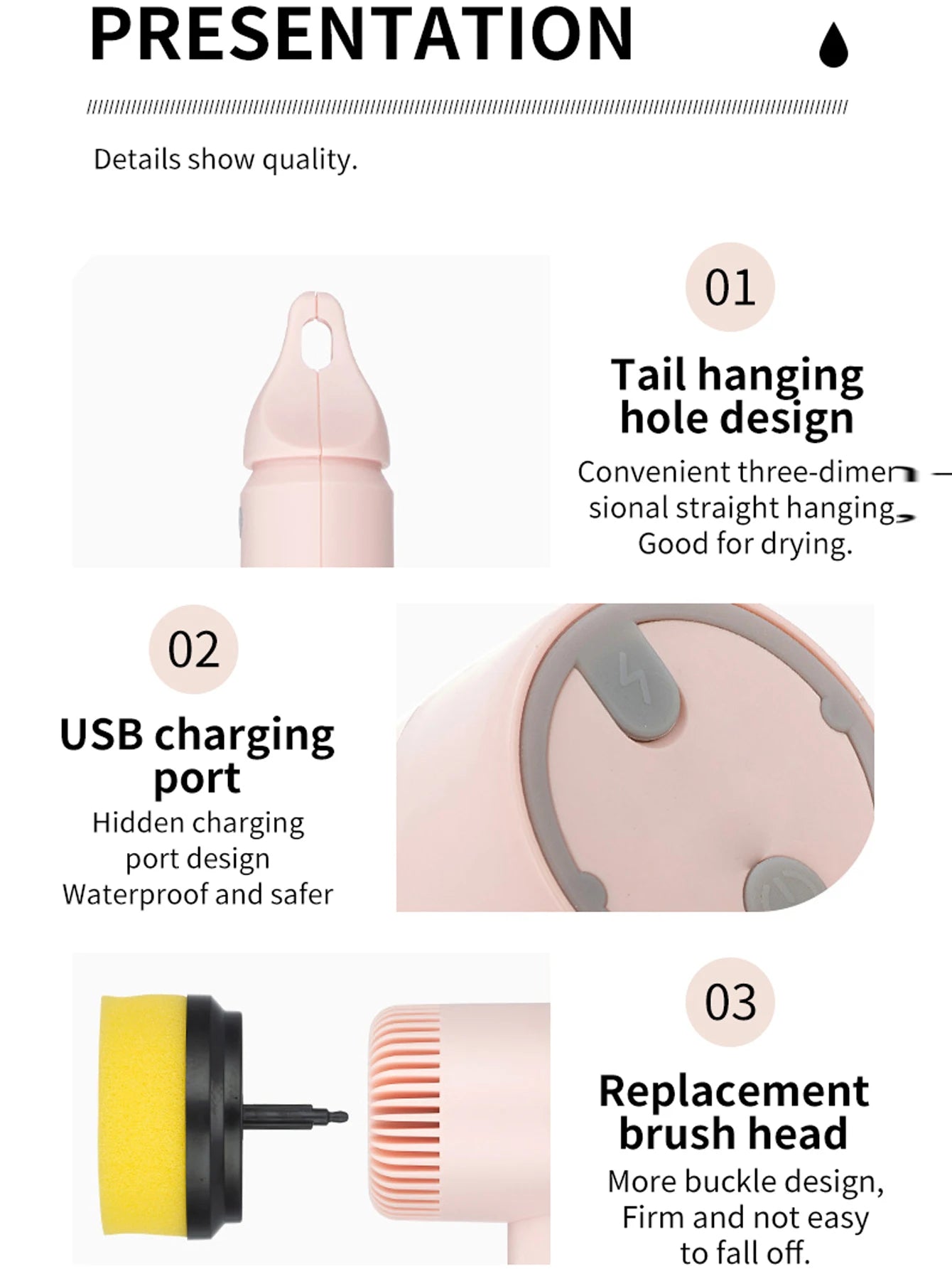 Electric Cleaning Brush 3-in-1 Handheld Kitchen Cleaner Cordless Spin Scrubber